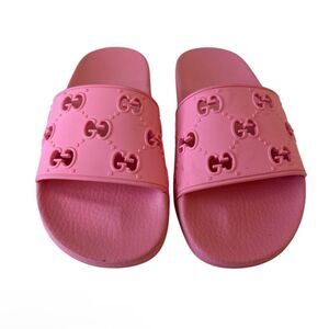 GUCCI GG Rose Pink Rubber Flat Slides
